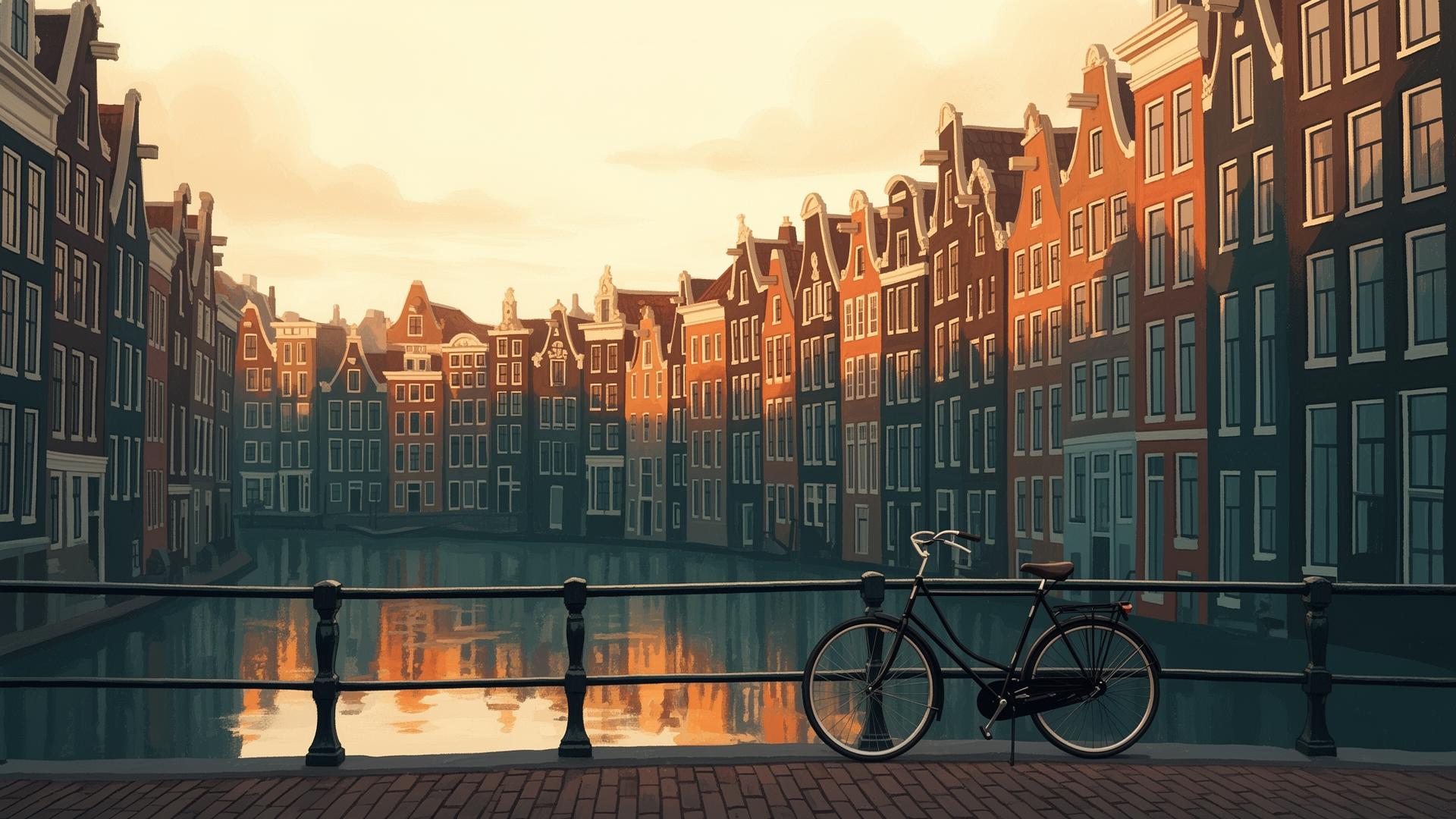 Amsterdam canal houses at golden hour